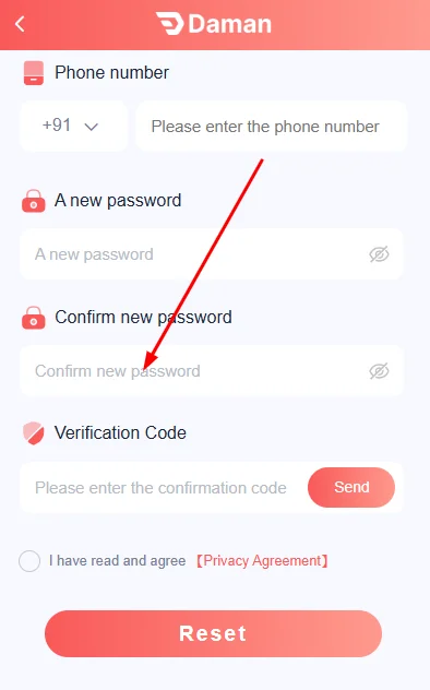confirm new password